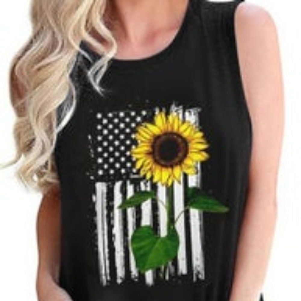 Sunflower American Flag Star Casual Tank